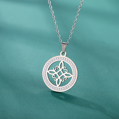 Skyrim Collier Nministériels d Sorcière en Acier Inoxydable, Pendentif Rond, Amulette Wicca, Bijoux Cadeau d'Anniversaire