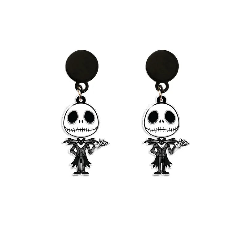 Boucles d'oreilles du film Disney The Nightmare Before Christmas, série Jack Skellington, crâne imprimé personnalisé, bijoux, accessoires, cadeau