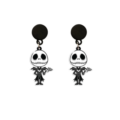 Boucles d'oreilles du film Disney The Nightmare Before Christmas, série Jack Skellington, crâne imprimé personnalisé, bijoux, accessoires, cadeau