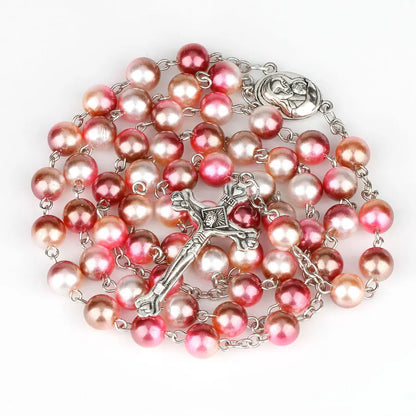 Collier chapelet religieux pour femmes, pendentif croix chrétienne vierge marie jésus, chaînes de perles longues de 8MM, bijoux tendance