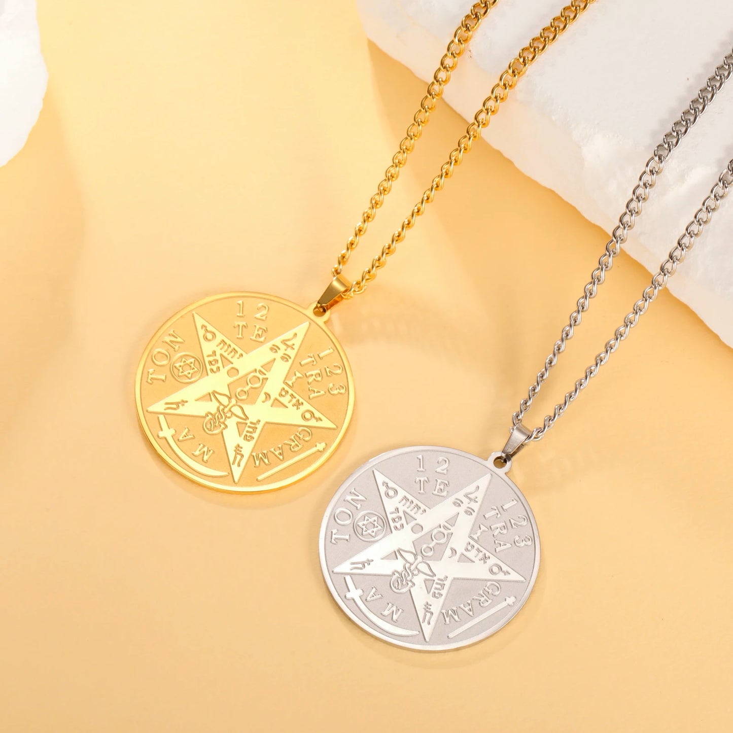 LIKGREAT-Collier pendentif pentagramme, bijoux en acier inoxydable, nom de Dieu, protection du pentacle, amulette porte-bonheur, cadeau