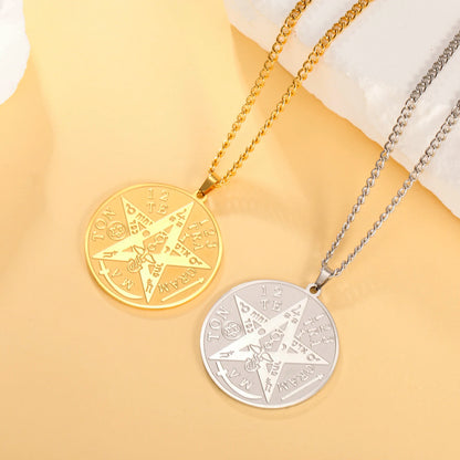 LIKGREAT-Collier pendentif pentagramme, bijoux en acier inoxydable, nom de Dieu, protection du pentacle, amulette porte-bonheur, cadeau