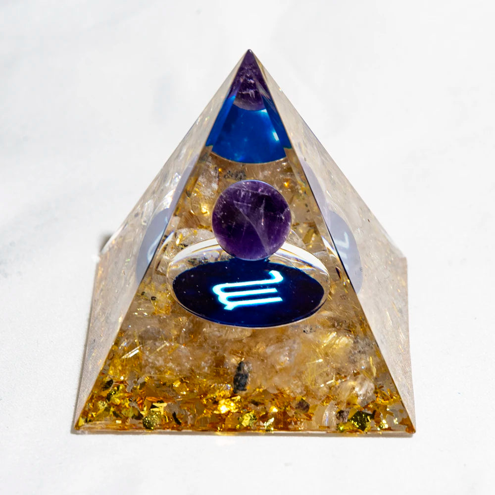 Pyramide de générateur d'énergie en cristal naturel, péridot, améthyste, Reiki, Chakra de guérison, pyramide en résine, décor égyptien, décoration de salle, 1 pièce