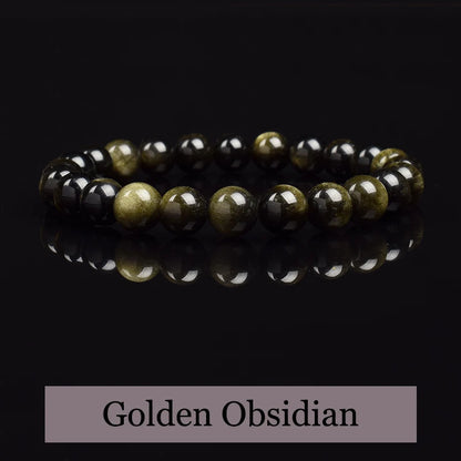Bracelet de perles en pierre d'obsidienne dorée naturelle pour hommes et femmes, pierre brute d'obsidienne arc-en-ciel légère dorée, perle ronde, bijoux d'énergie naturelle