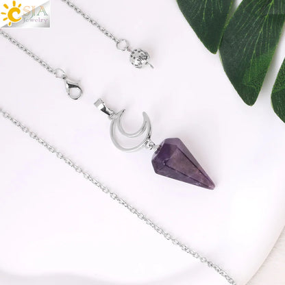 Pendule en cristal spirituel pour Divination, ésotérisme, lune de guérison, pendentif cône en pierre naturelle, Quartz rose, radiesthésie S9