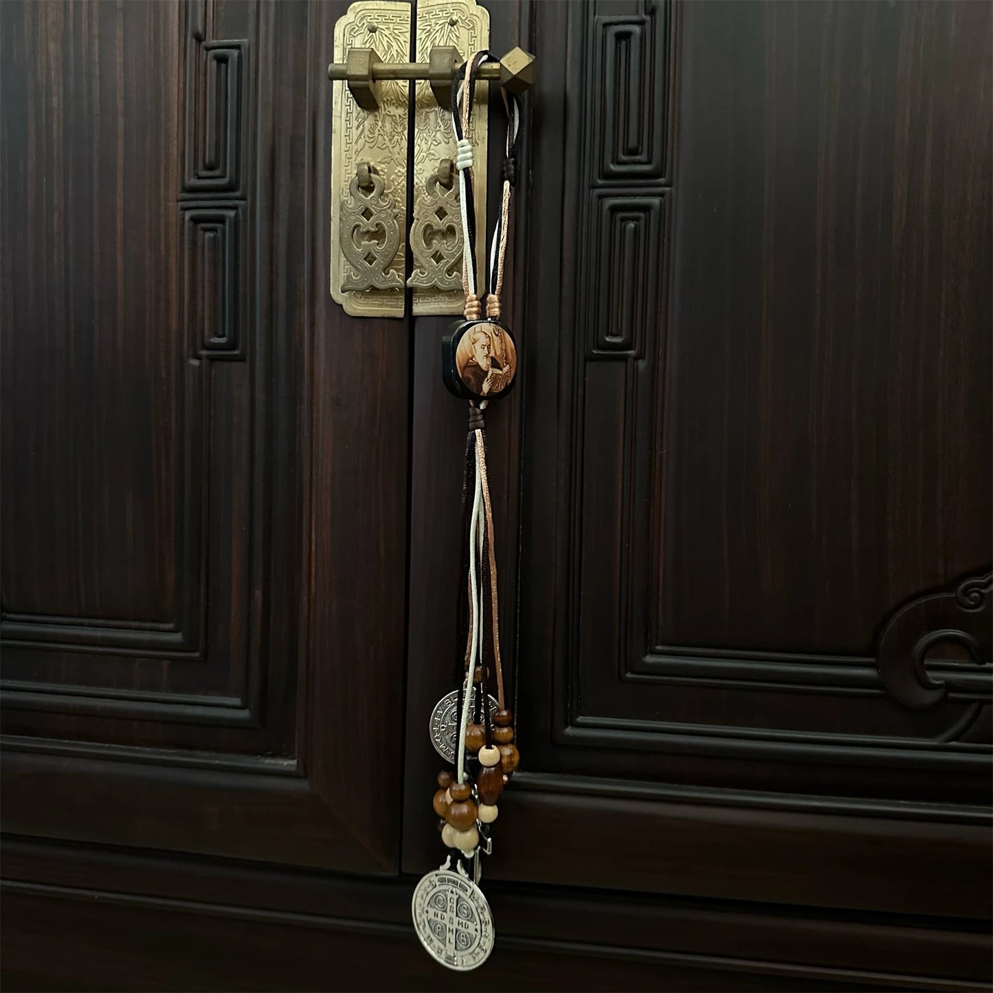 1 pièce Medalla De San Benito, Escapularios perles en bois chapelet médailles De Saint benoît pour porte avec Crucifix croix du Saint benoît