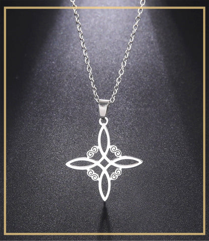 Skyrim Metatron Cube Collier pendentif noeud de sorcière Double amulette Protection Colliers en acier inoxydable Bijoux de sorcellerie vintage