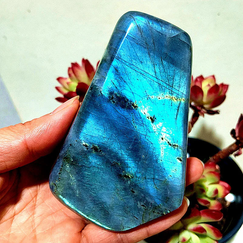 Pierre naturelle bleu jaune Labradorite cristal forme libre méditation sorcellerie Reiki guérison coeur Feng Shui cristal décor de chambre