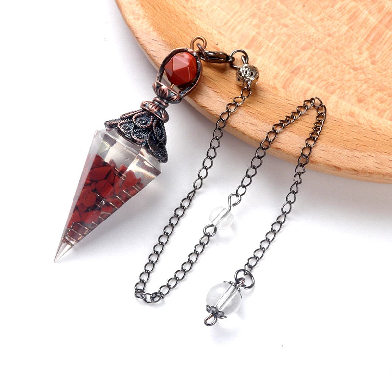 Pendentif pendule esprit pierre naturelle, chaîne en treillis, énergie porte-bonheur, résine Reiki mystérieuse pour la fabrication de bijoux, accessoires colliers