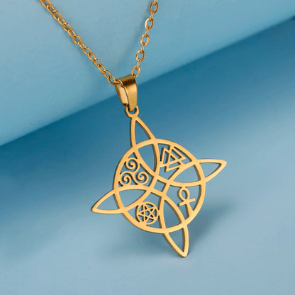 Dawapara-Collier à Nministériels d de Sorcière en Acier Inoxydable pour Femme, Amulette de Protection, Bijoux Wiccan