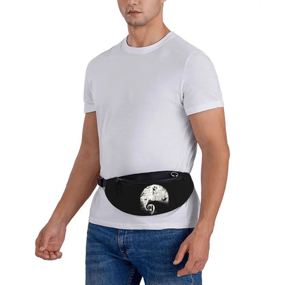 Sac Banane Personnalisé L'Étrange Noël de Monsieur Jack, Sacoche à Bandoulière pour Voyage, Randonnée, Téléphone, Poudres d'Argent