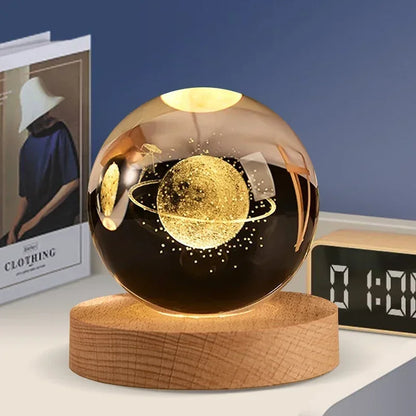 Décoration artisanale en verre 3D, 12 Constellations, boule de cristal gravée au Laser, système solaire d'anniversaire, cadeau, Base en bois, décor de bureau pour la maison
