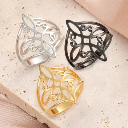 LIKGREAT bague noeud de sorcière pour femmes hommes creux en acier inoxydable bagues celtique Vintage amulette Protection Couple bijoux cadeaux