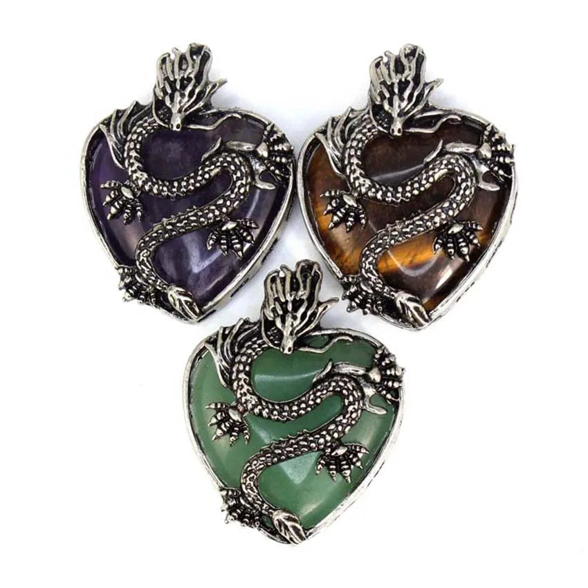 Collier Vintage en Pierre Naturelle pour Homme et Femme, Pendentif en Forme de Cœur, Clip Violet, Quartz Rose, Cadeau