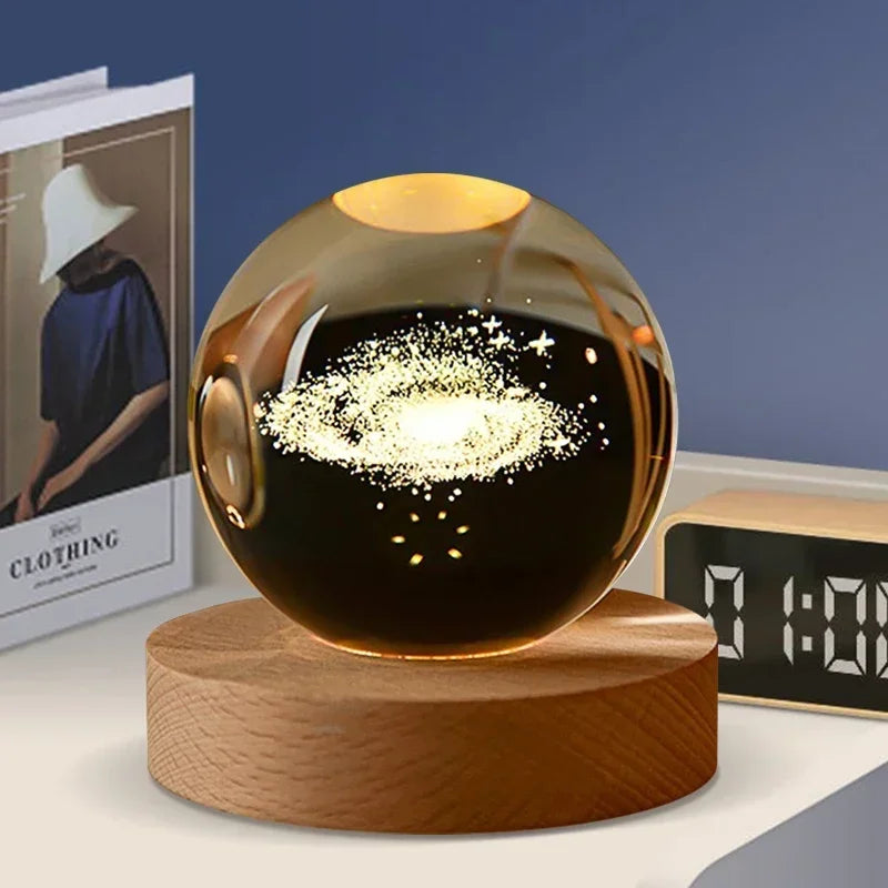 Décoration artisanale en verre 3D, 12 Constellations, boule de cristal gravée au Laser, système solaire d'anniversaire, cadeau, Base en bois, décor de bureau pour la maison