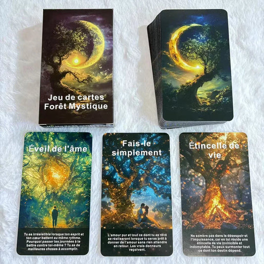 Jeu d'oracle sur le thème de la forêt mystique française, 56 cartes d'oracle inspirantes esthétiques pour la pleine conscience et la réflexion quotidienne, 12 x 7 cm