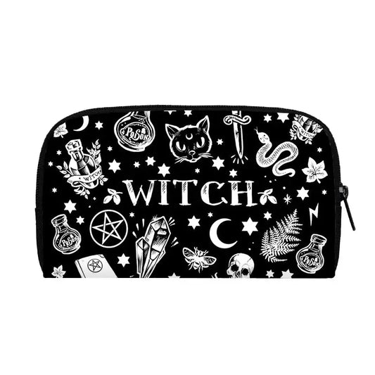 Portefeuille long de sorcière chat noir mignon pour hommes et femmes, sac à main gothique, sac à passeport, porte-monnaie pour téléphone, crâne de sorcellerie, filles