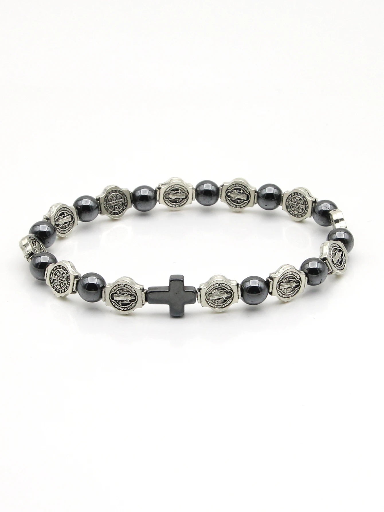 VILLWICE Bracelet chapelet catholique médaille de saint benoît croix Bracelets de prière perles d'hématite Religion bijoux accessoires