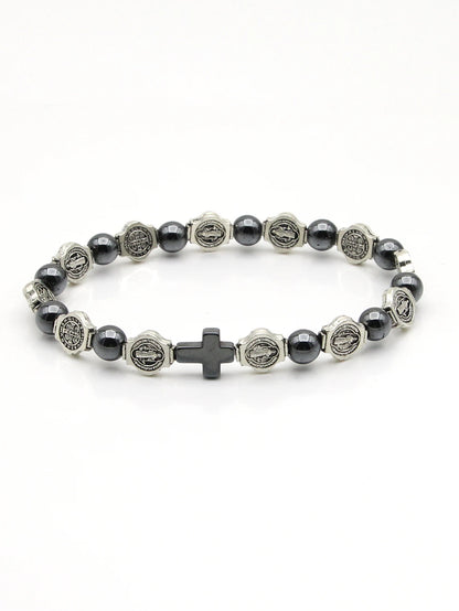 VILLWICE Bracelet chapelet catholique médaille de saint benoît croix Bracelets de prière perles d'hématite Religion bijoux accessoires