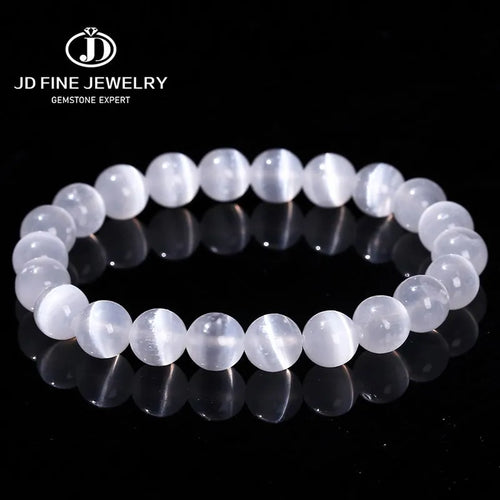JD – Bracelet de perles en pierre de sélénite blanche naturelle pour hommes et femmes, 100% véritable pierre ronde en gypse, extensible, 6, 8, 10mm, cadeau de Yoga minéral