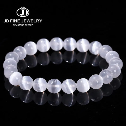 JD – Bracelet de perles en pierre de sélénite blanche naturelle pour hommes et femmes, 100% véritable pierre ronde en gypse, extensible, 6, 8, 10mm, cadeau de Yoga minéral