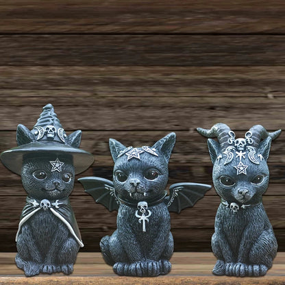Figurine décorative d'halloween, Sculpture de chat sorcière de jardin, Statue de chaton gothique, chat magique noir, hibou, ornement de magicien, Miniature mignonne