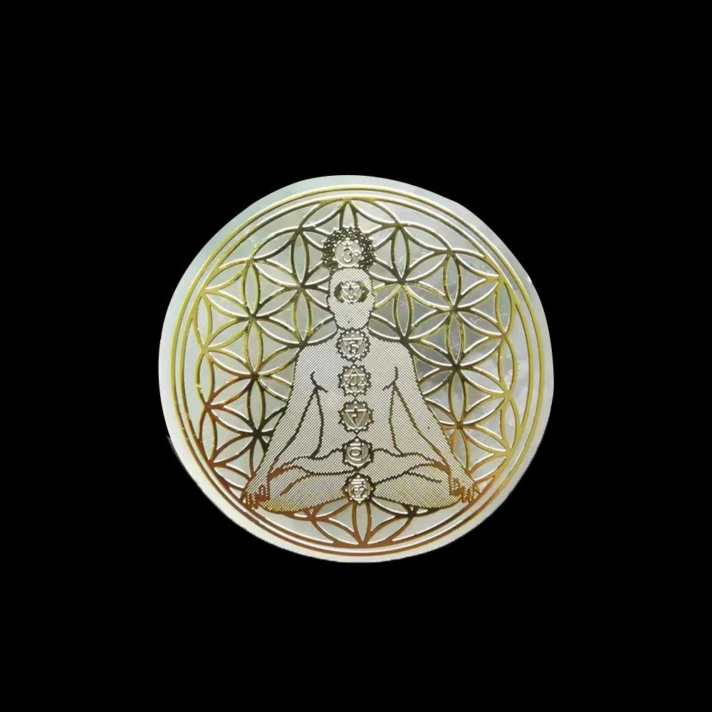 Dalles en tranches de sélénite en cristal naturel, 6CM, gypse blanc, 7 Chakras, fleur de vie, plaque de chargement, Yoga, méditation, guérison Fengshui