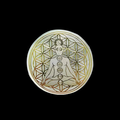 Dalles en tranches de sélénite en cristal naturel, 6CM, gypse blanc, 7 Chakras, fleur de vie, plaque de chargement, Yoga, méditation, guérison Fengshui