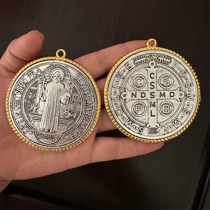 2 pièces/ensemble EXTRA grand 3 pouces ST BENEDICT croix médaille VINTAGE finition ton laiton pour affichage mural ou DESK/MEDALLA DE SAN BENITO