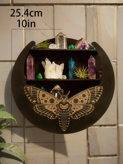 Étagère murale flottante à 3 niveaux, serpent noir, papillon, présentoir en cristal, support de rangement, rebord adapté au placement de bougies en pierre, 1 pièce