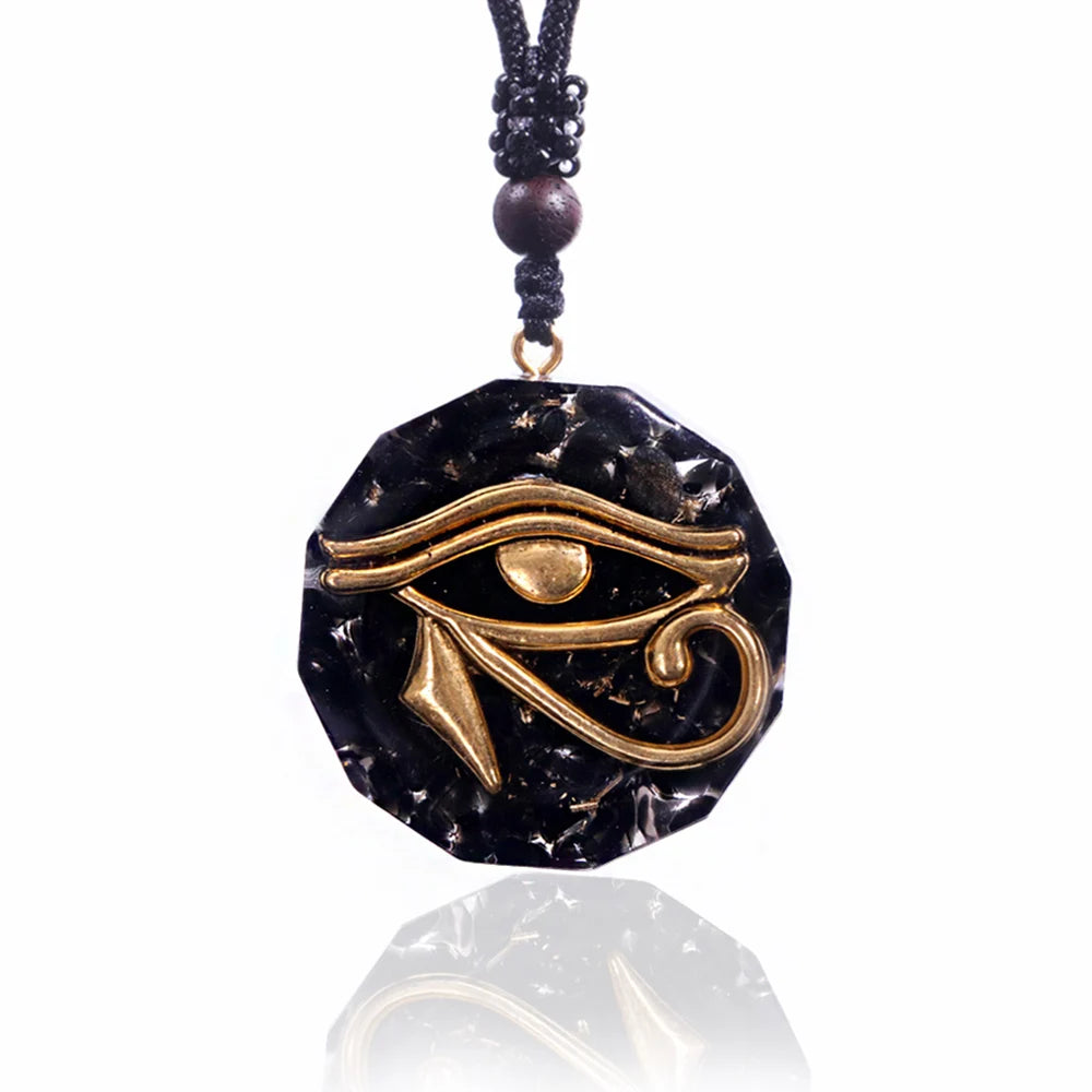 Oeil de Ra Horus Orgonite pendentif obsidienne Reiki Quartz Reiki cristal de guérison collier d'énergie réglable égyptien ancien