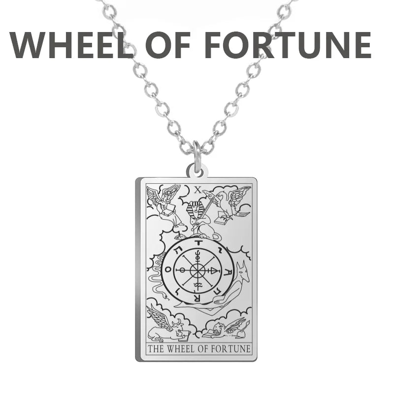 Dawapara – collier de cartes de Tarot pour femmes, en acier inoxydable, amulette de richesse, Tarot classique, arcanes majeurs, bijoux de Divination