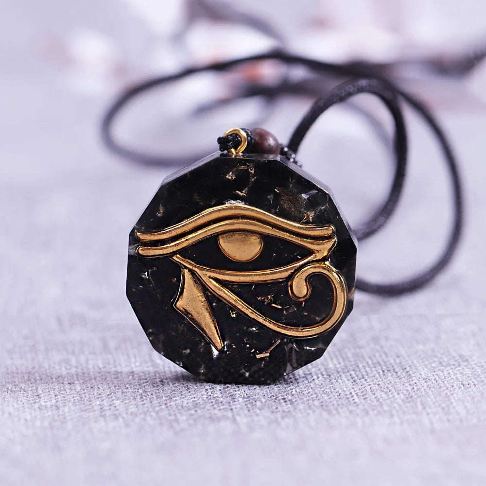 Oeil de Ra Horus Orgonite pendentif obsidienne Reiki Quartz Reiki cristal de guérison collier d'énergie réglable égyptien ancien