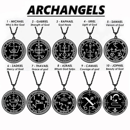 Arcange MICHAEL GABRIEL RAPHAEL URIEL SAMAEL sceau amulette Talisman Sigil d'angélique en acier inoxydable noir pendentif collier