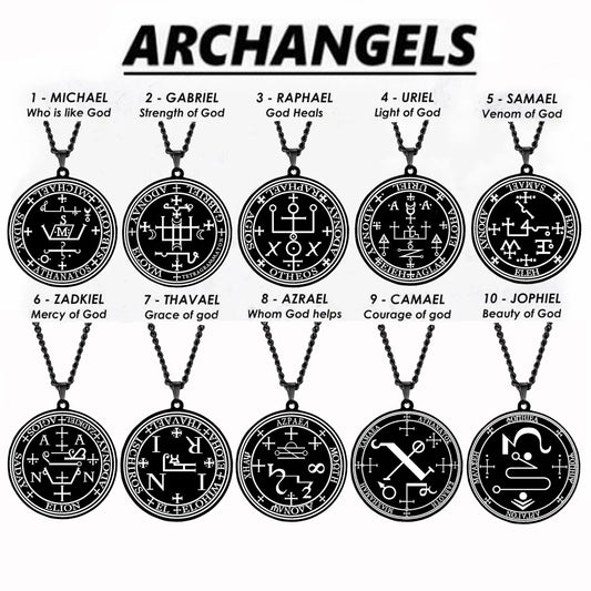 Arcange MICHAEL GABRIEL RAPHAEL URIEL SAMAEL sceau amulette Talisman Sigil d'angélique en acier inoxydable noir pendentif collier