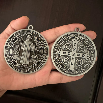 2 pièces/ensemble EXTRA grand 3 pouces ST BENEDICT croix médaille VINTAGE finition ton laiton pour affichage mural ou DESK/MEDALLA DE SAN BENITO