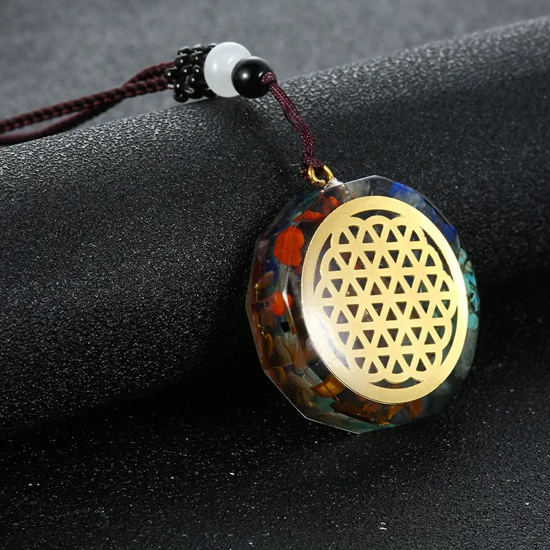 Rétro coloré puces naturel Turquoise améthyste pierre Chakra Orgone énergie pendule amulette Reiki guérison pendentif collier
