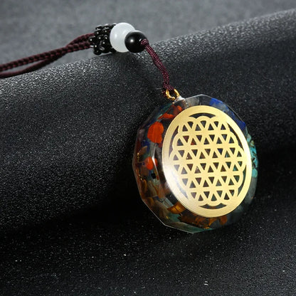 Rétro coloré puces naturel Turquoise améthyste pierre Chakra Orgone énergie pendule amulette Reiki guérison pendentif collier