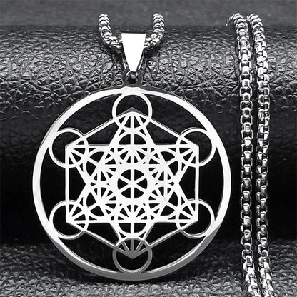Yoga bouddhisme hindou 7 Chakra collier en acier inoxydable géométrie sacrée ange sceau Metatron symbole collier bijoux cadenas mujer