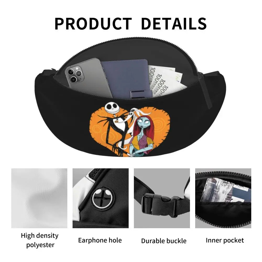 Sac Banane Personnalisé L'Étrange Noël de Monsieur Jack, Sacoche à Bandoulière pour Voyage, Randonnée, Téléphone, Poudres d'Argent
