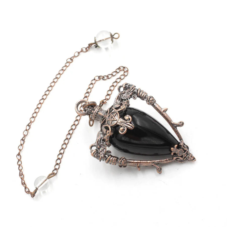 pendule spirituel veritable en cristal de quartz rose obsidienne, grand pendentif , ystes d'atterrissage, pendule radiesthésie pierre naturelle  précieuses pendules divinatoire en pierres spiritualité X202
