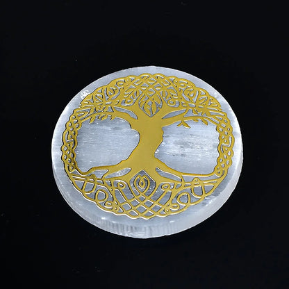 Plaque circulaire en sélénite naturelle, cristal de guérison, charge de Chakras minérales, dalle de gypse, spécimen de minéraux, décoration de maison, cadeau, 1 pièce
