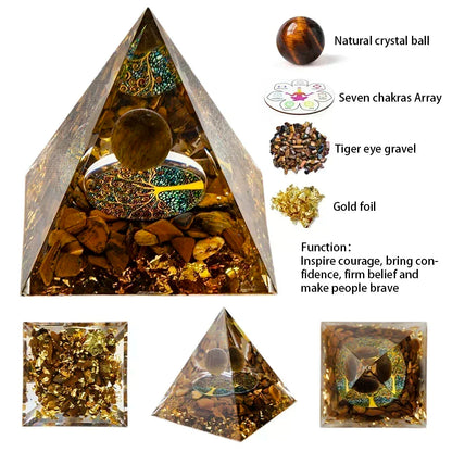 Pyramide de générateur d'énergie en cristal naturel, péridot, améthyste, Reiki, Chakra de guérison, pyramide en résine, décor égyptien, décoration de salle, 1 pièce