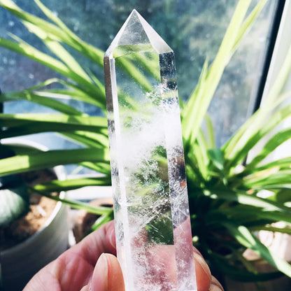 Prisme Hexagonal en obsidienne naturelle de 15cm, cristal blanc, pierre de fusion, tour de baguette, artisanat de décoration pour la maison