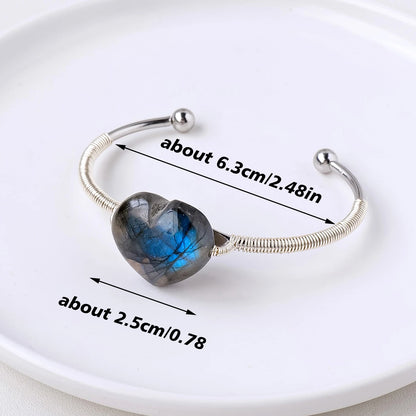 Pierre précieuse en cristal naturel, Labradorite Aura, cœur d'amour, doré, argenté, réglable, pierre énergétique, artisanat, décoration, cadeau, 1 pièce