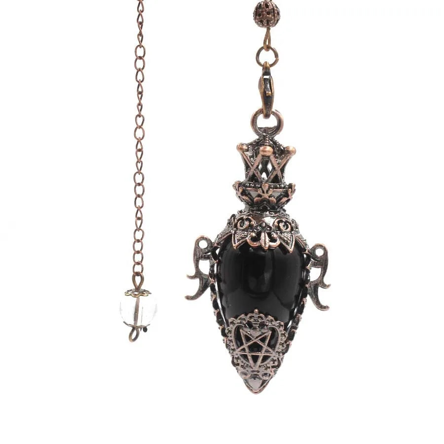 pendule spirituel veritable en cristal de quartz rose obsidienne, grand pendentif , ystes d'atterrissage, pendule radiesthésie pierre naturelle  précieuses pendules divinatoire en pierres spiritualité X202