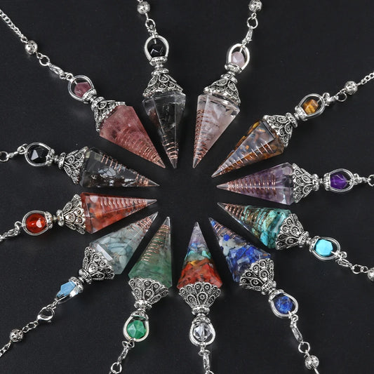 Pendentif pendule esprit pierre naturelle, chaîne en treillis, énergie porte-bonheur, résine Reiki mystérieuse pour la fabrication de bijoux, accessoires colliers