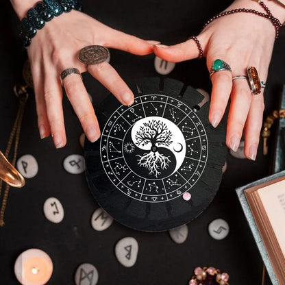 Support de pendule présentoir en cristal noir Ying Yang arbre de vie en bois radiesthésie Divination kit de fabrication métaphysique
