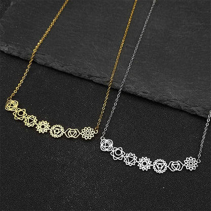 Collier pendentif Yoga 7 Chakra fleur de naissance pour femmes et filles, en acier inoxydable, couleur or, amulette Reiki, bijoux, cadeau de fête des mères