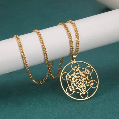 Skyrim – collier Cube d'ange sceau archange Metatron, en acier inoxydable, pour femmes et hommes, amulette de géométrie sacrée, bijoux spirituels religieux